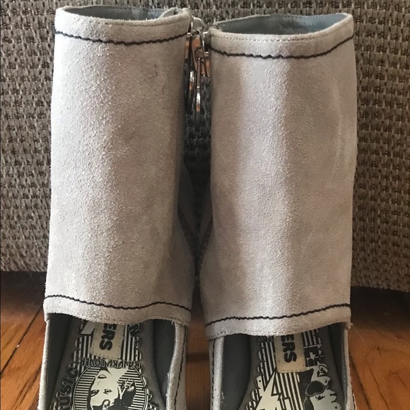 Harajuku Lovers Gwen Stefani Ankle Boots Open Cut Out Grey Gray Suede Leather 9 - Picture 8 of 16